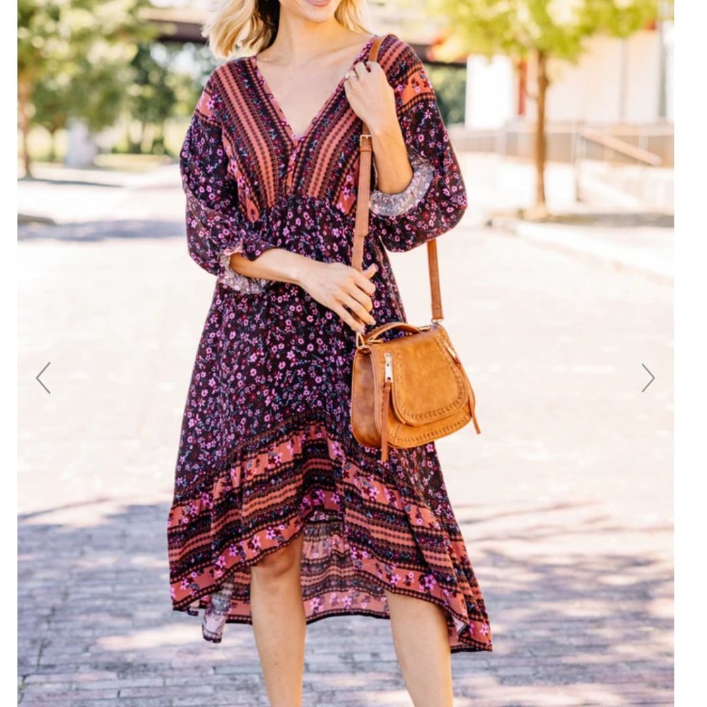Mixed Print Midi Dress